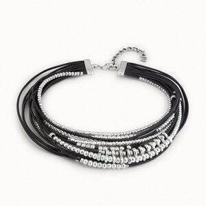 Uno De 50 OMARIBA Necklace Multi strand Leather layers cords beaded statement